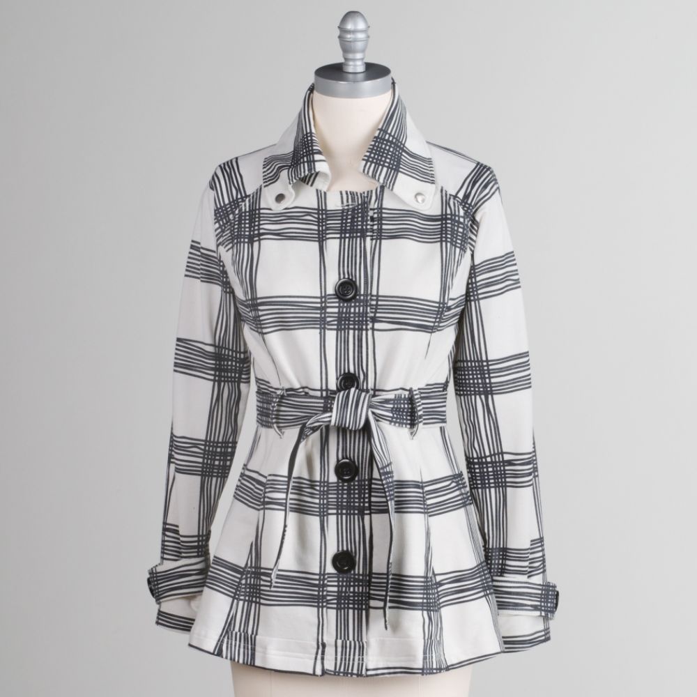 Self Esteem Junior's Belted Plaid Button Front Trench
