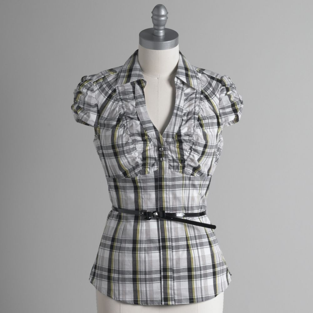 Heart & Soul Junior's Plaid Top with Ruched Bodice