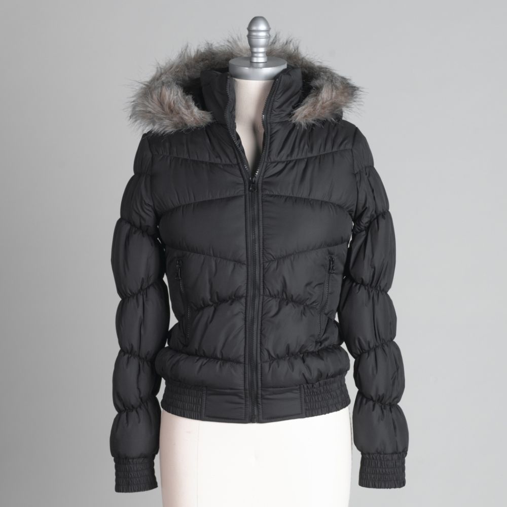 New Look Junior's Puffer Jacket with Faux-Fur Trimmed Hood