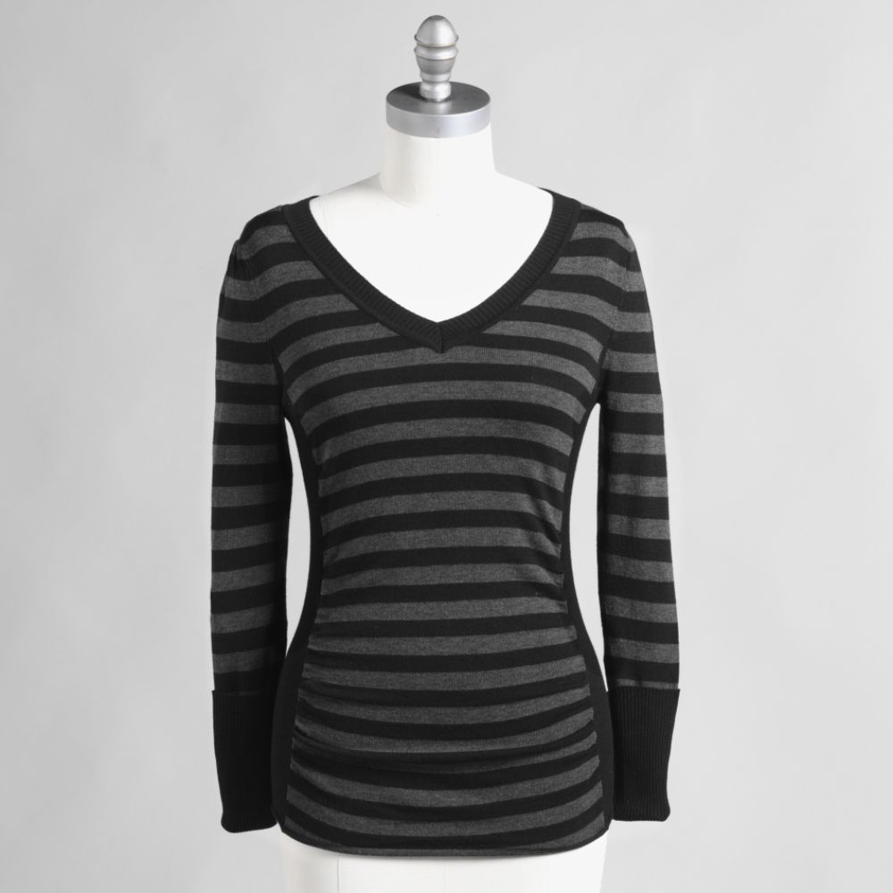 Take Out Juniors Striped V-Neck Sweater