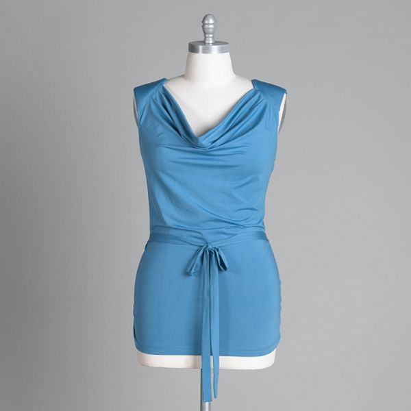 Te Amo Junior's Belted Drape Neck Top - Plus