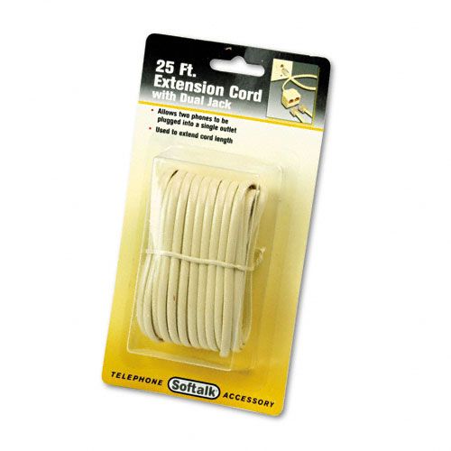 Softalk Modular Telephone Extension Cord, Plug/Dual Jack