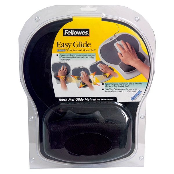 Fellowes Easy Glide Gel Wrist Rest And Mouse Pad, Black, 1 Each