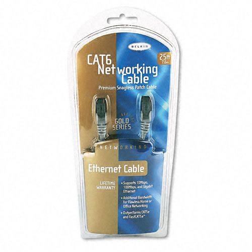 Belkin High Performance Cat6 UTP Patch Cable, 25ft, Gray