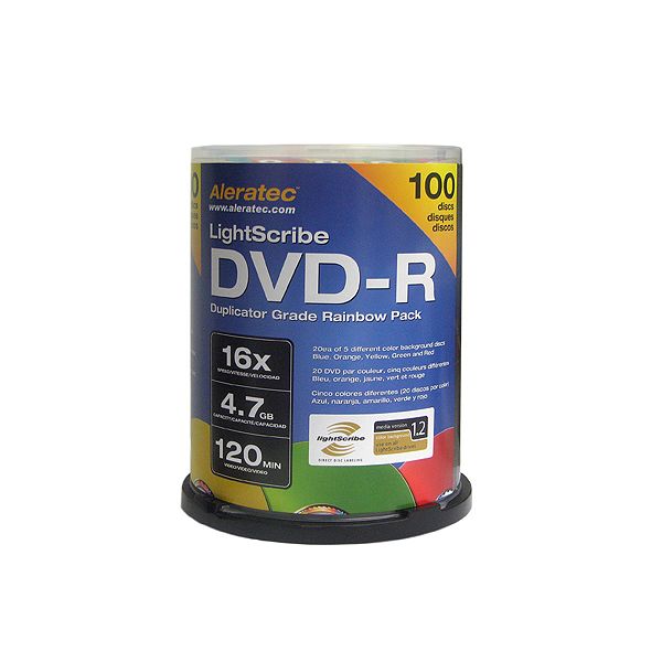Aleratec Dvd-r 16x Lightscribe V1.2 Duplicator Grade Rainbow 100-pack 230115