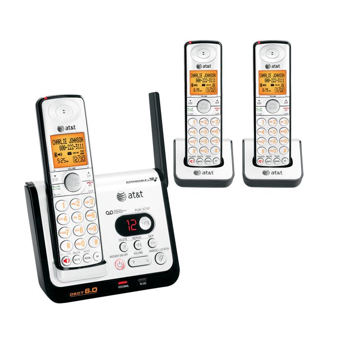 AT&T DECT 6.0 Digital 3 Handset Cordless Telephone, Silver/Black