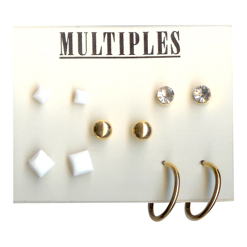 Multiples 5-Piece Square Stud, Goldtone Stud, Crystal Stud and Hoop Earring Set