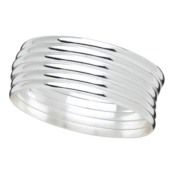 Apostrophe Plus Size Bracelet-6 Piece Wide Silver Bangle Set