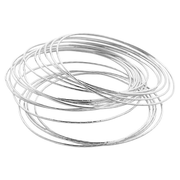Apostrophe Plus Size Bracelet-18 Piece Silver Hammered Bangle Set
