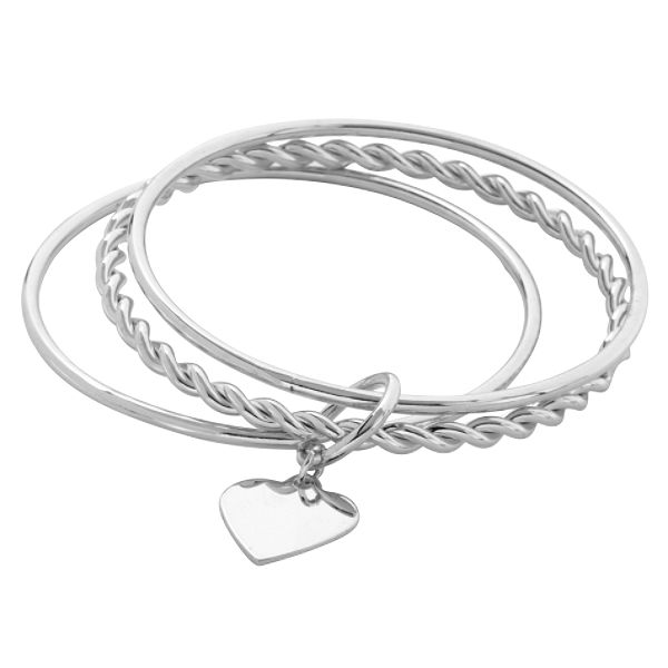 Apostrophe Plus Size 3 Piece Silver Heart Metal Charm Set