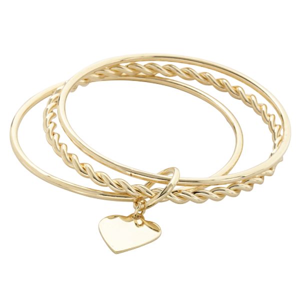 Apostrophe Plus Size Bracelet-3 Piece Gold Heart Metal Charm Set