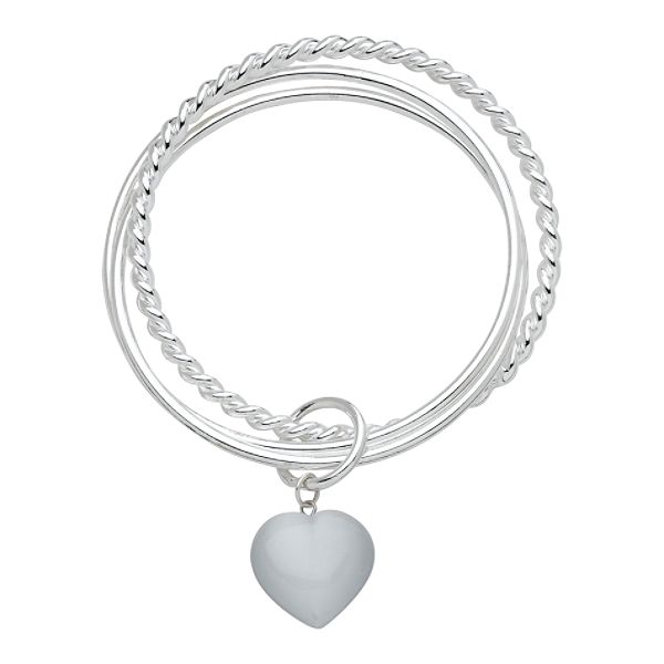 Apostrophe Plus Size Bracelet-3 Piece Silver And White Cateye Charm