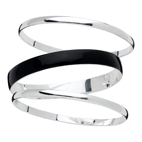 Apostrophe Plus Size Bracelet-3 Piece Silver And Black Bangle Set