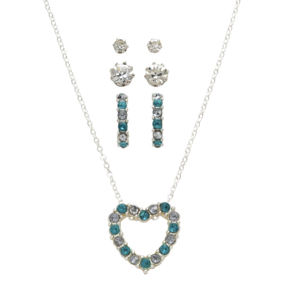Covington 4 Piece Necklace And Earring Heart March Birthstone