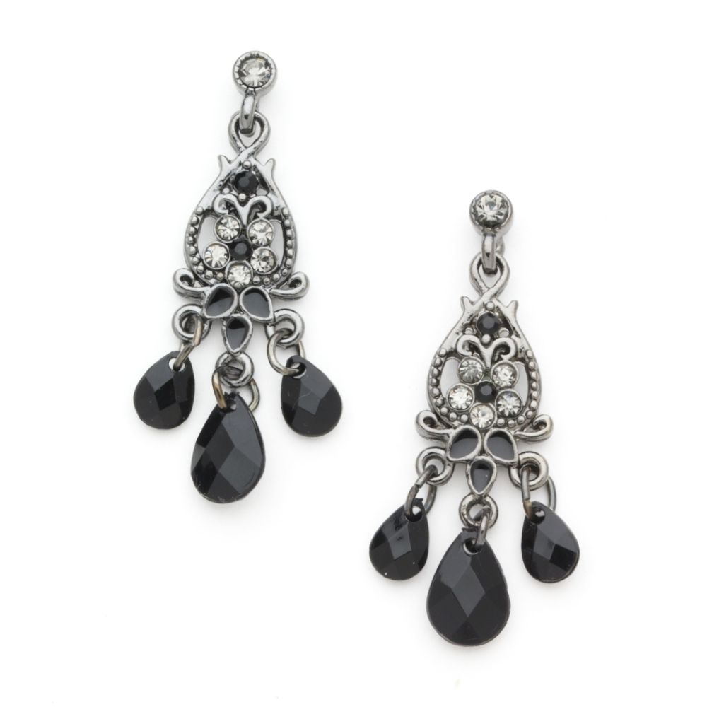 1928 Silvertone, Jet Chandelier with Stone Drops