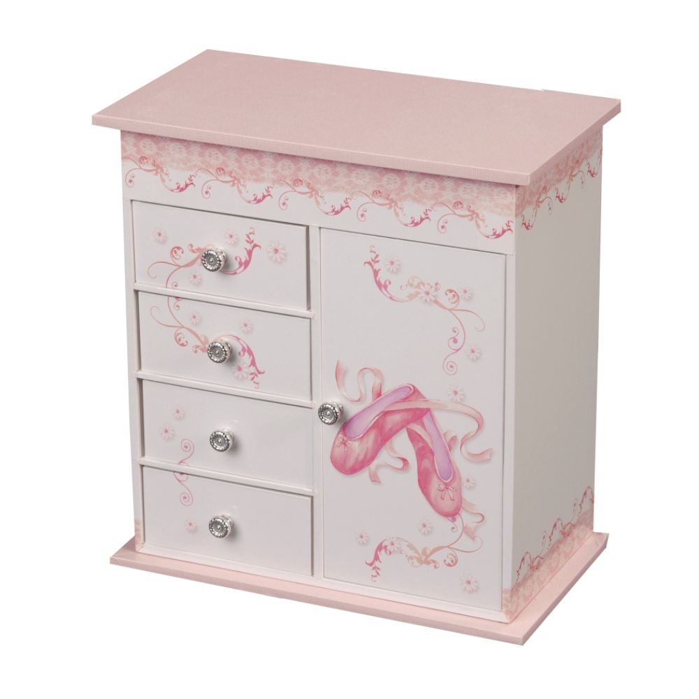 Mele Pink Childrens Flower and Ballet Shoe Detail Upright Jewelry Box