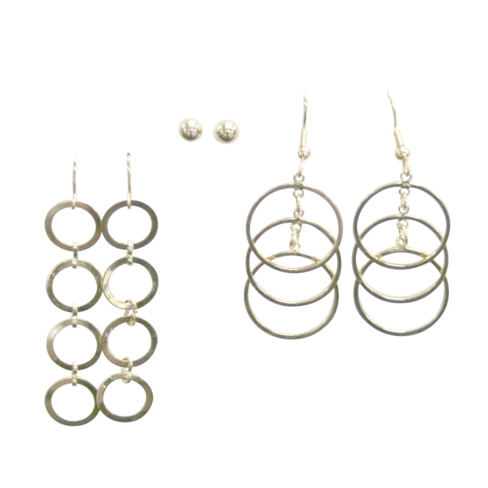 Goldtone 3-Pair Drop, Hoop and Stud Earrings Set