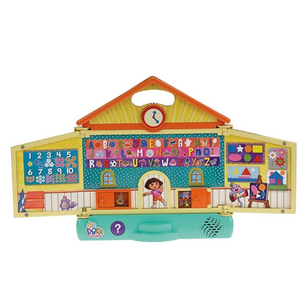 Explore a world of learning in Dora's Schoolhouse ELA! Dora's Schoolhouse is filled with interactive play and learning areas. Press any switch area and hear content it identified. Subjects include: numbers and number sets, letters and letter objects, colo