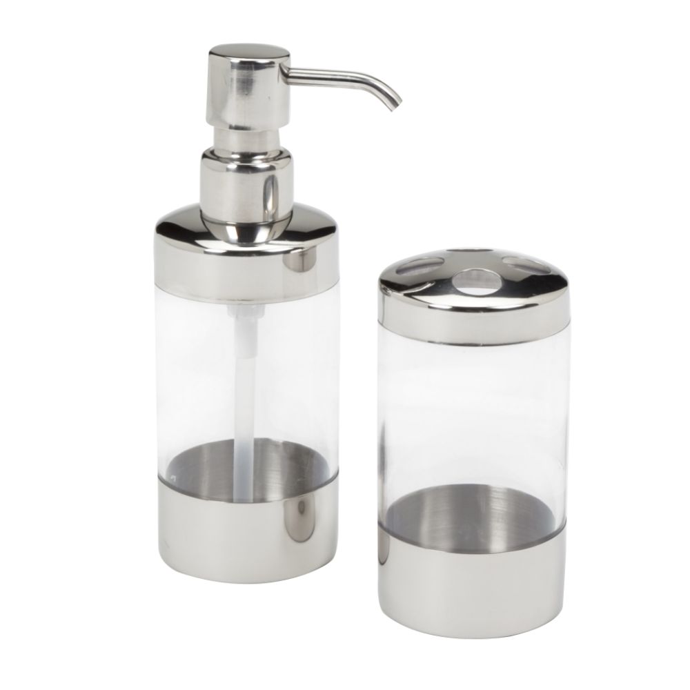 Essential Home Toothbrush Holder and Lotion Dispenser Set, Chrome