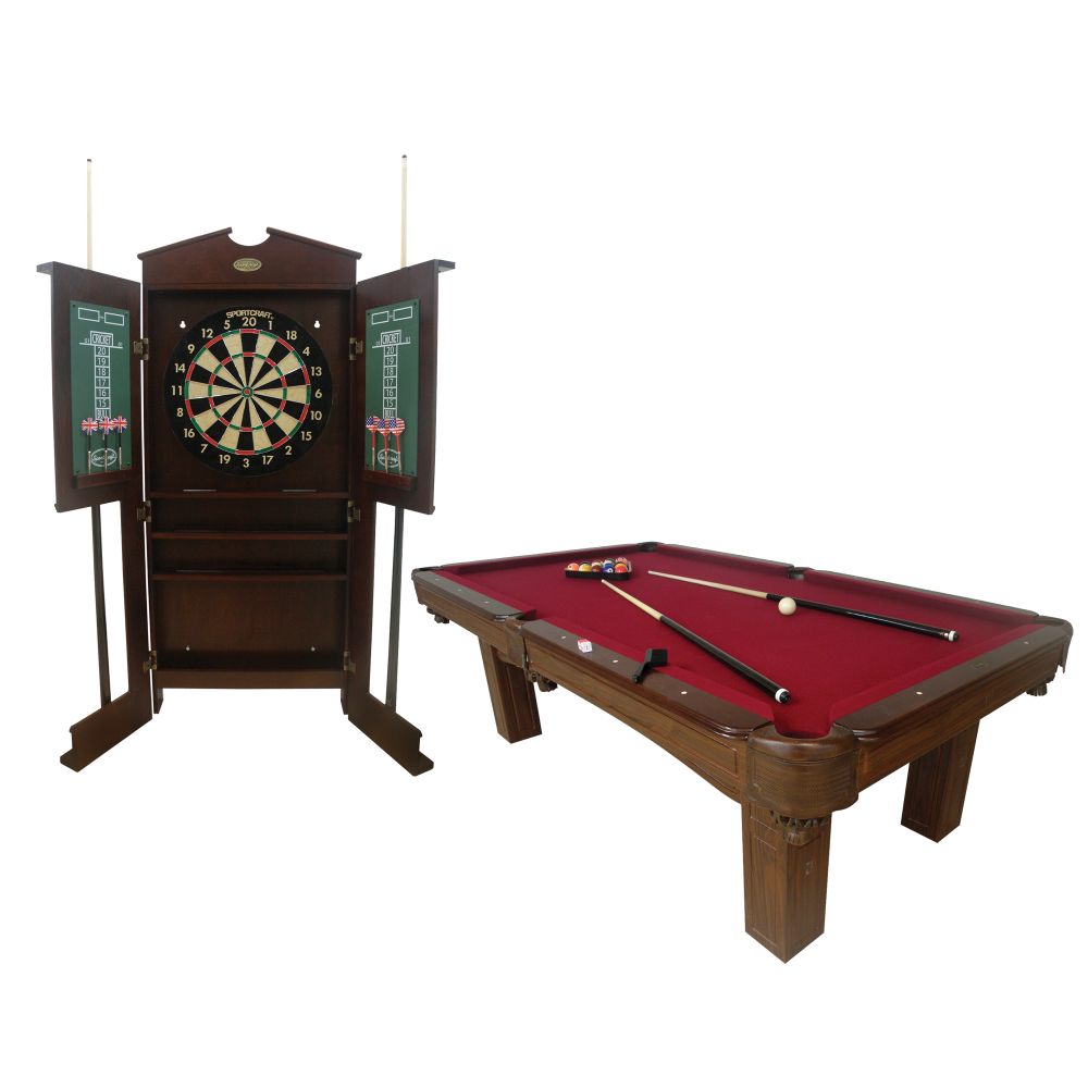 Sportcraft 8ft Woodcliff Billiard Table with Bonus Dartboard/Cue Rack 