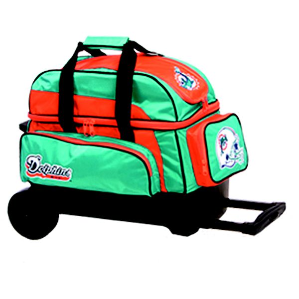 Nfl Double Roller - Two Ball Wheeled Bowling Bag - Miami Dolphins