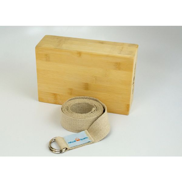 Natural Fitness Bamboo Yoga Block & Hemp Strap Kit