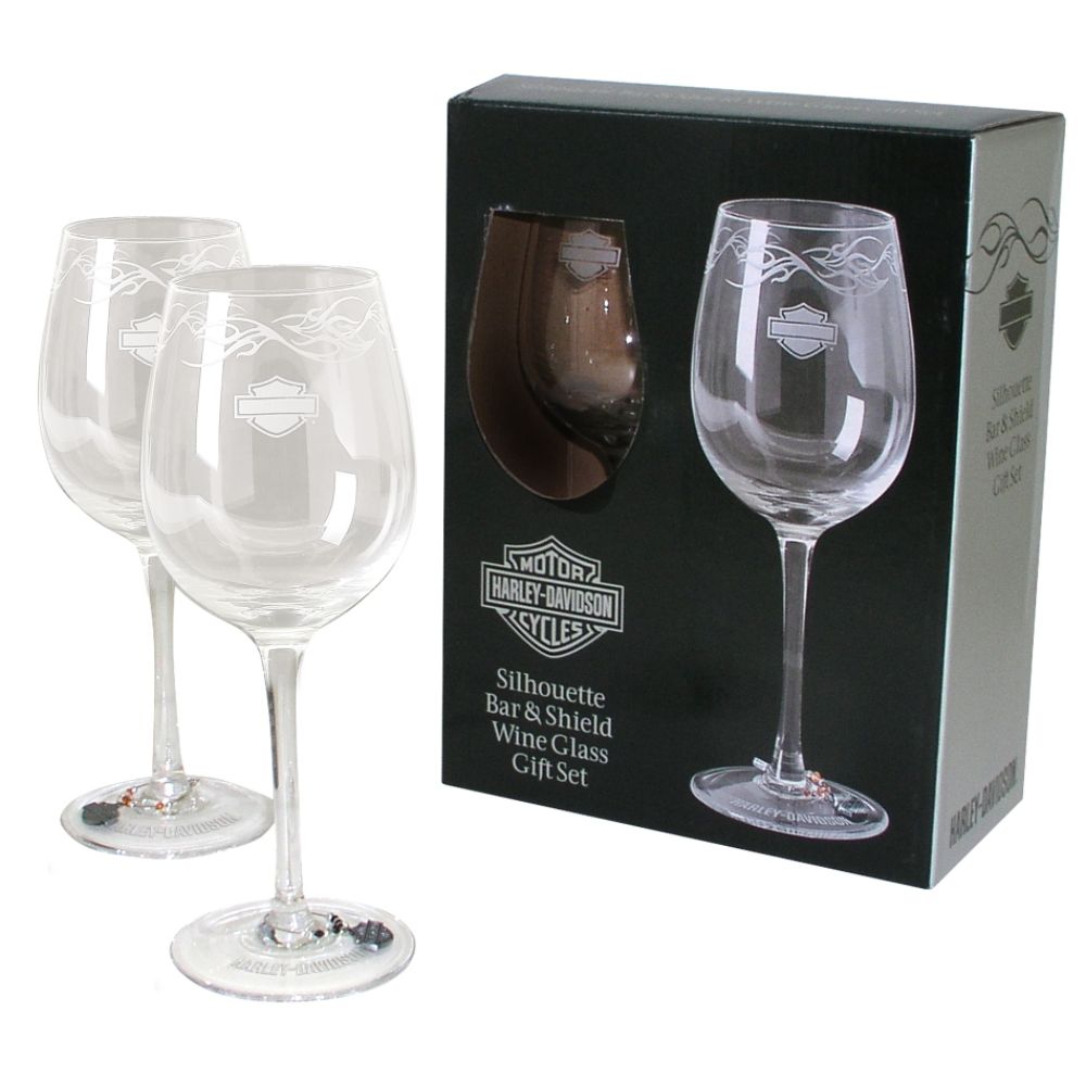 Harley-Davidson Silhouette Bar & Shield Wine Glass Gift Set