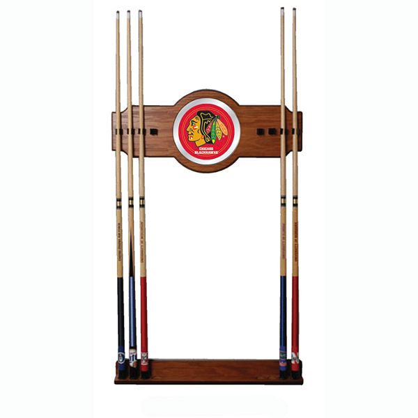 Trademark NHL Chicago Blackhawks 2 piece Wood and Mirror Wall Cue Rack