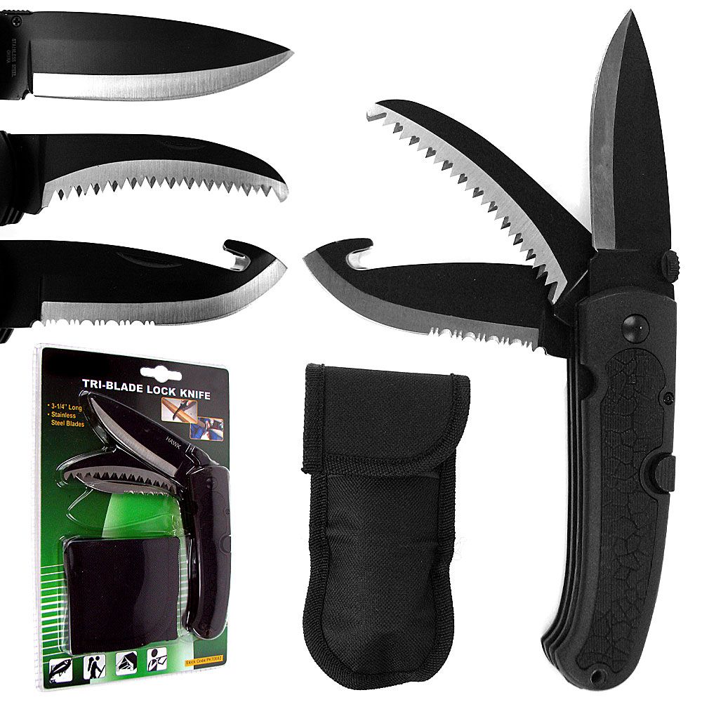 Whetstone Durable Tri-Blade Knife w/ Carrying Bag