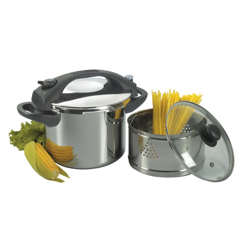 Manttra 8 Qt. Stainless Steel Multi-Cooker / Pressure Cooker (5 Piece Set)
