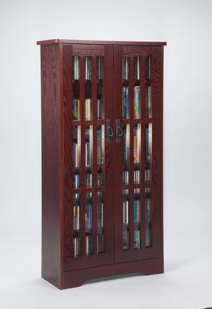 Leslie Dame Mission Style 61-3/4"H x 24-1/2"W x 9-1/2"D Inlaid Glass Door Media Cabinet - Dark Cherry Finish at Sears.com