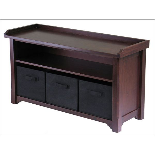 Winsome Verona Storage Bench with 3 Foldable Black Fabric Baskets