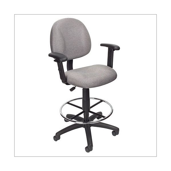 Adjustable Drafting Stool With Foot Ring & Height Arms - Gray Twill BOP1110_2085840