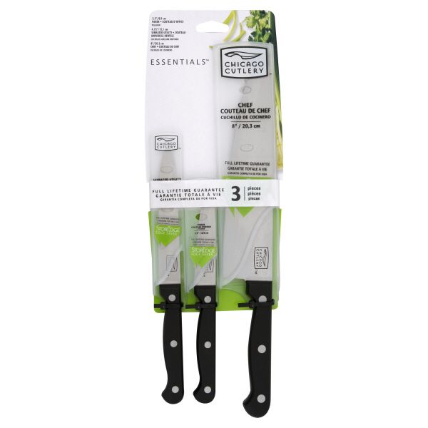 Chicago Cutlery Essentials Parer, Serrated Utility & Chef Knives, 3