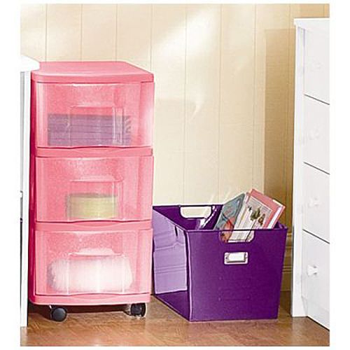 Pink Medium 3-drawer Cart with Wheels