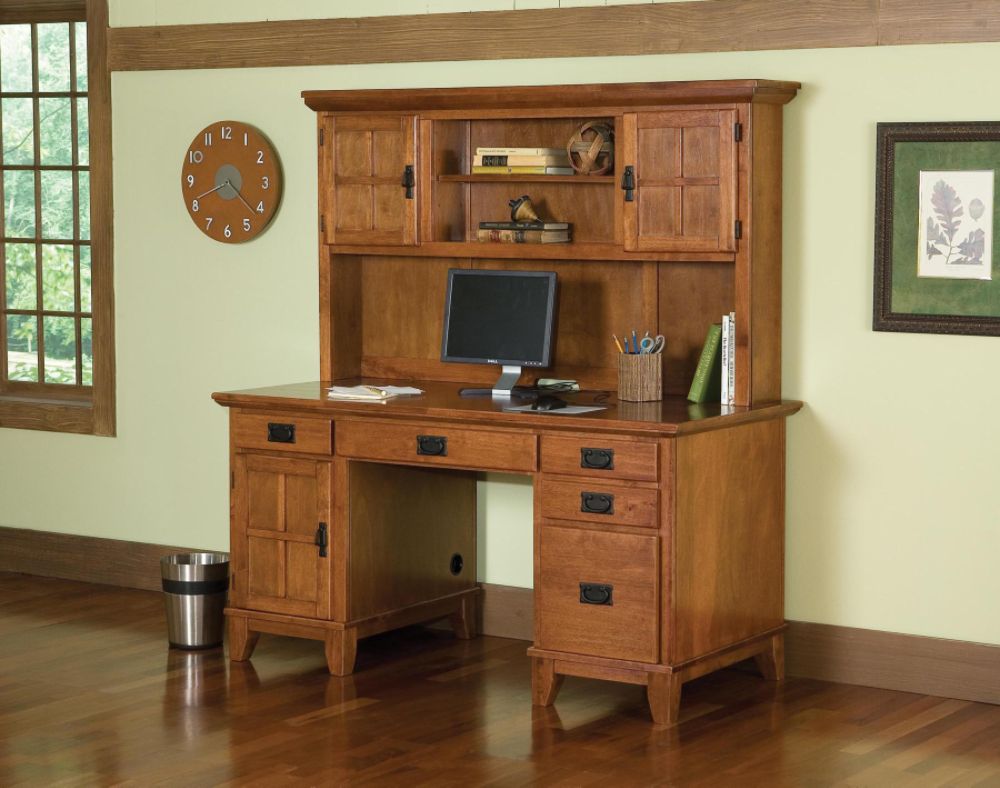Home Styles Arts & Crafts Pedestal Desk & Hutch Cottage Oak