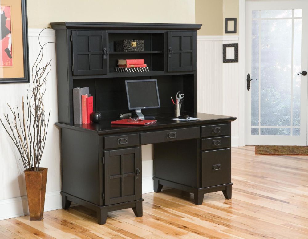 Home Styles Arts & Crafts Pedestal Desk & Hutch Ebony Finish