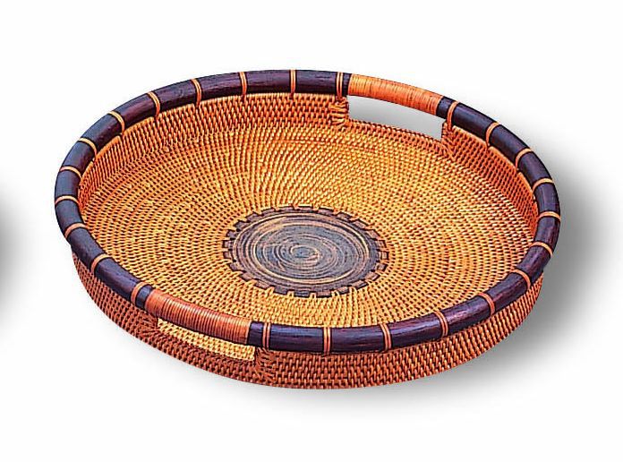 Neu Home Round Rattan & Terra Cotta Large Tray