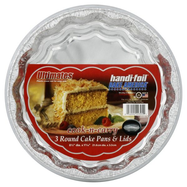 Handi-Foil Bake America Ultimates Cook-N-Carry Cake Pans & Lids, Round, 3 Pans