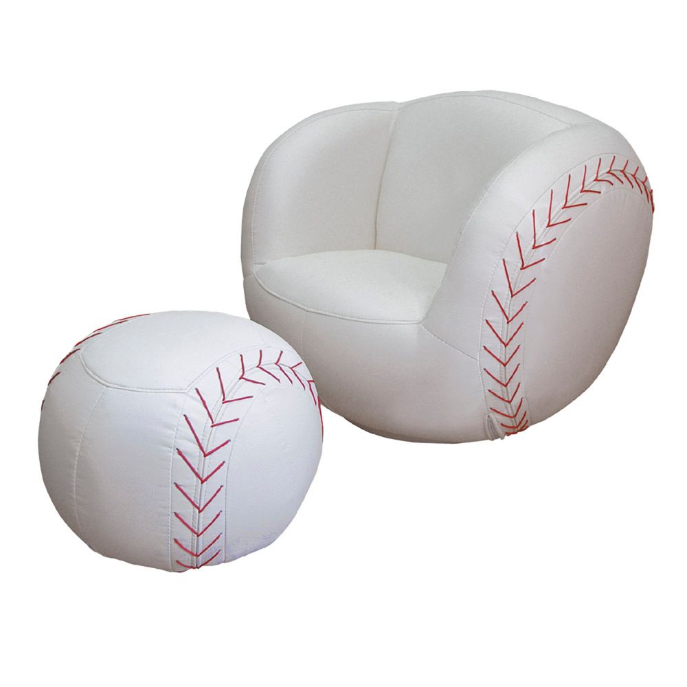 Baseball Chair & Ottoman Set - White