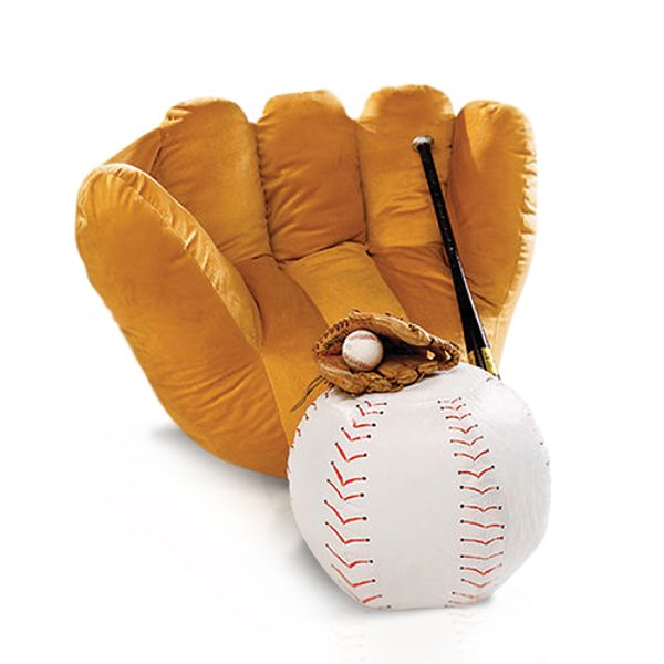 American Furniture Alliance Kid's Baseball Glove & Ball Ottoman Set 