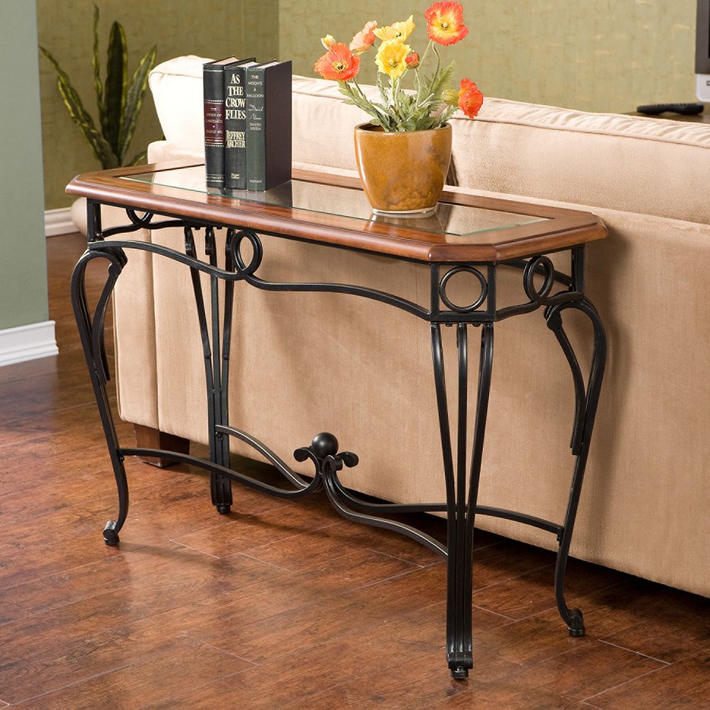 Southern Enterprises, Inc. Prentice Glass Top Living Room Sofa Table - Dark Cherry at Sears.com