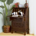 Hand-Carved Drop-Front Secretary Desk with File Cabinet - Warm Pecan