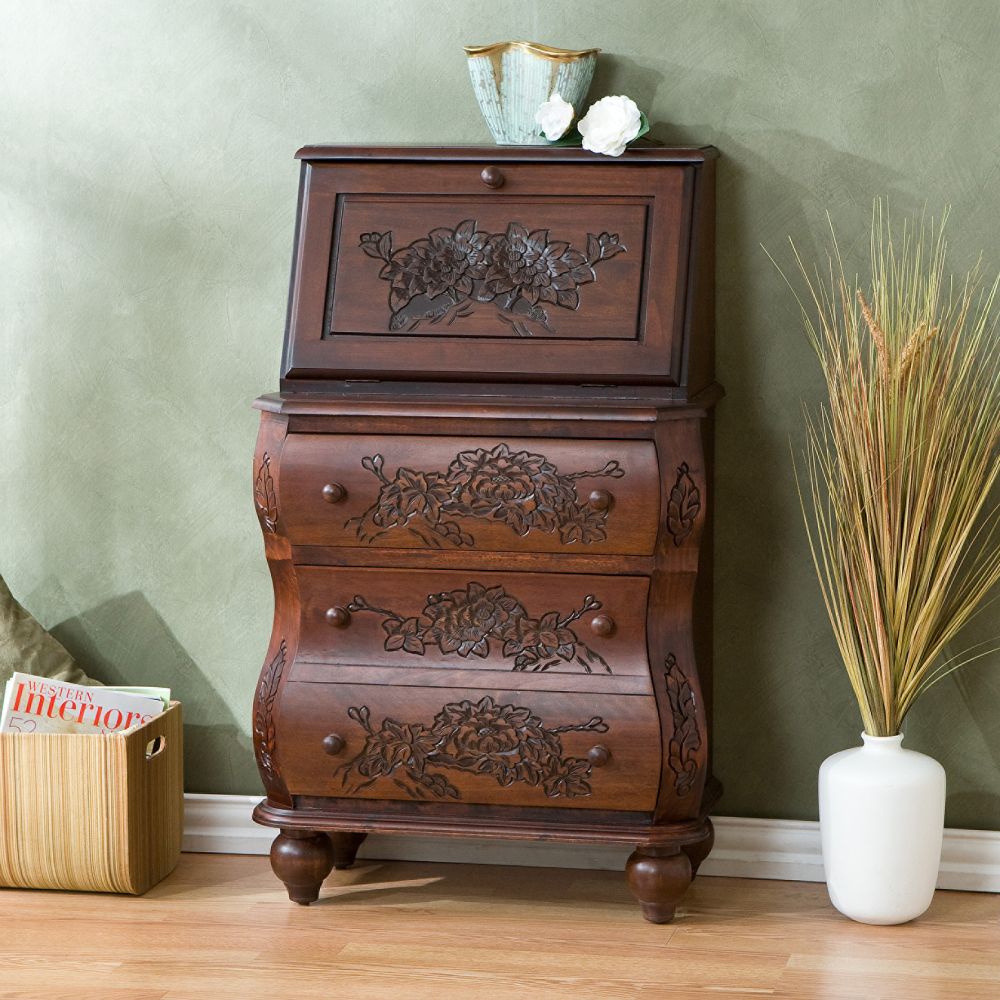 Southern Enterprises, Inc. New Version Hand-Carved Drop-Front Desk with File Cabinet - Walnut at Kmart.com