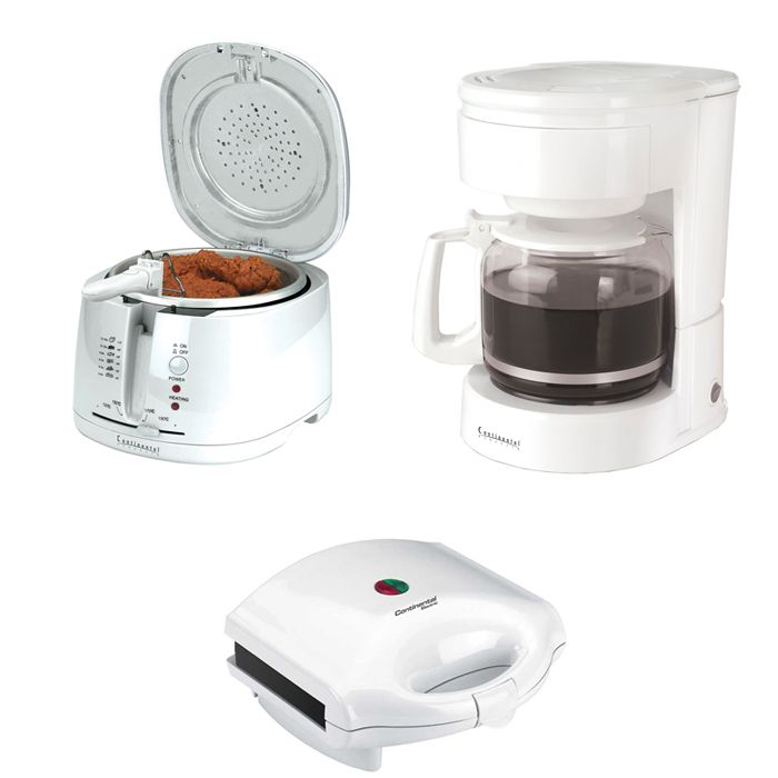 Continental 1500 Watt Deep Fryer, Coffee Maker & Electric Sandwich Maker Kit