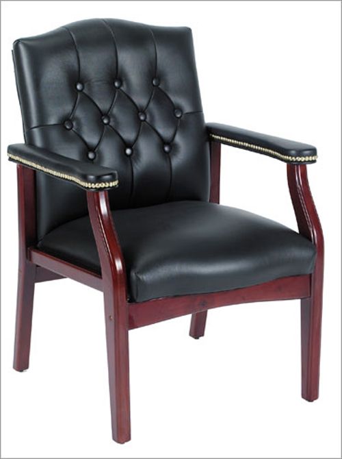 Boss Office Products Traditional Tufted Style Guest Chair with Brass Head Trim - Black Caressoft