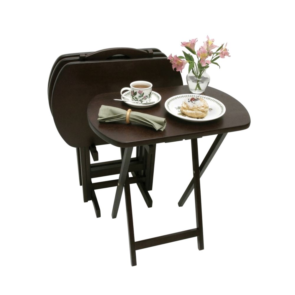 Lipper 5 Piece Set of 4 Espresso Oversized TV Tray Tables with Stand at Sears.com