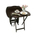 5 Piece Set of 4 Espresso Oversized TV Tray Tables with Stand