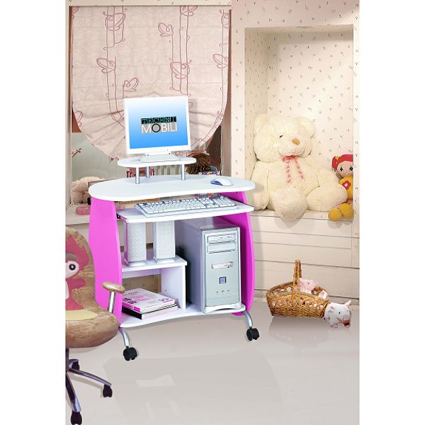 Techni Mobili Q 32''W MDF Girls Computer Desk - Pink & White