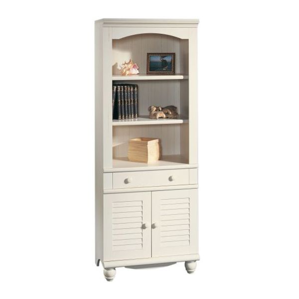 Sauder 72-1/4"H x 27-1/2"W x 17-1/2"D Living Room Library Bookcase with Doors - Antiqued White at Sears.com